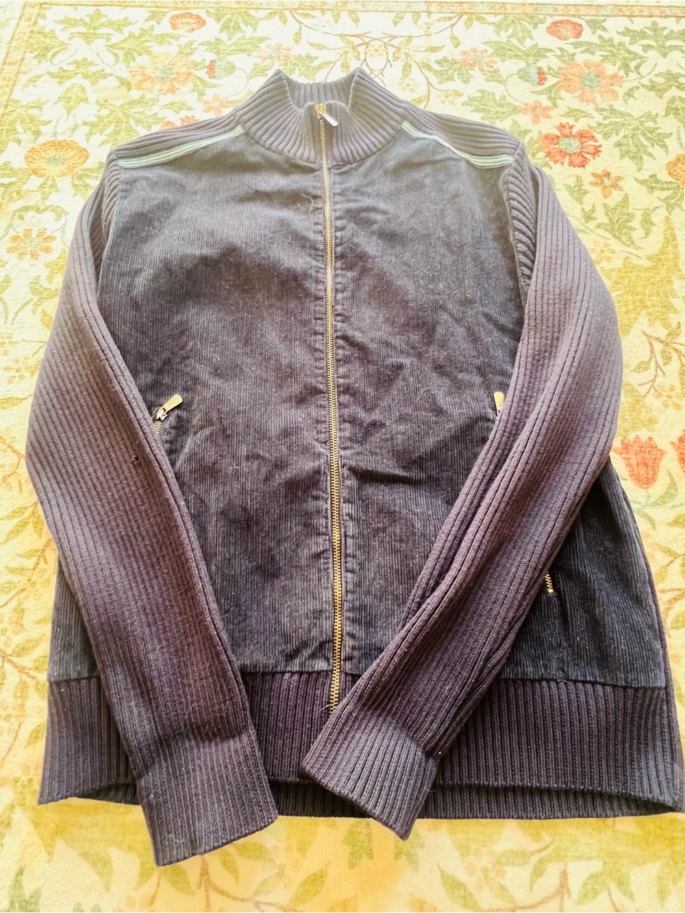 Vintage 90s Moschino Jeans Corduroy Knit Jacket Navy Blue Large